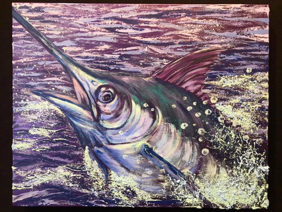 Melee Marlin II (sold), Acrylic by Amy-Lauren Lum Won - Kauai fish art, Hawaii fish paintings